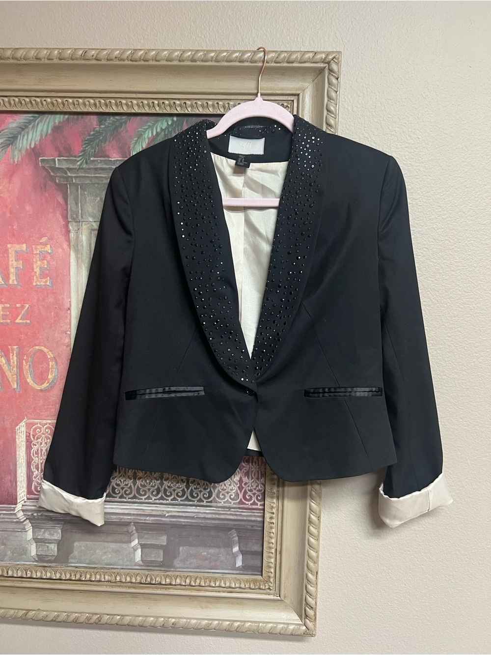 H&M Black Tuxedo Blazer with Embellished Shawl Collar